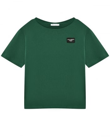 Футболка с логотипом на груди, темно - зеленая Dolce&Gabbana
