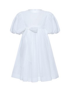 Платье в мелкую клетку и бантом на поясе, белое Paade Mode