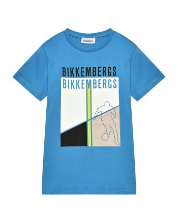 Футболка с логотипом и принтом футболиста, голубая Bikkembergs