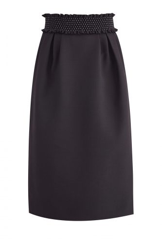 Черная юбка-колокол длины миди с фактурным поясом ручной отделки